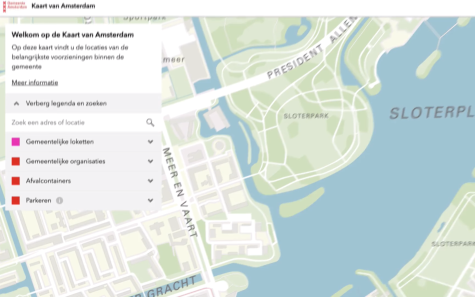 Een screenshot van de Mappi kaart van Amsterdam