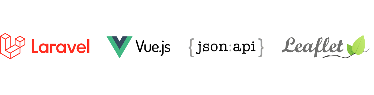 Logo's van Laravel, VueJs, JSON:API en Leaflet