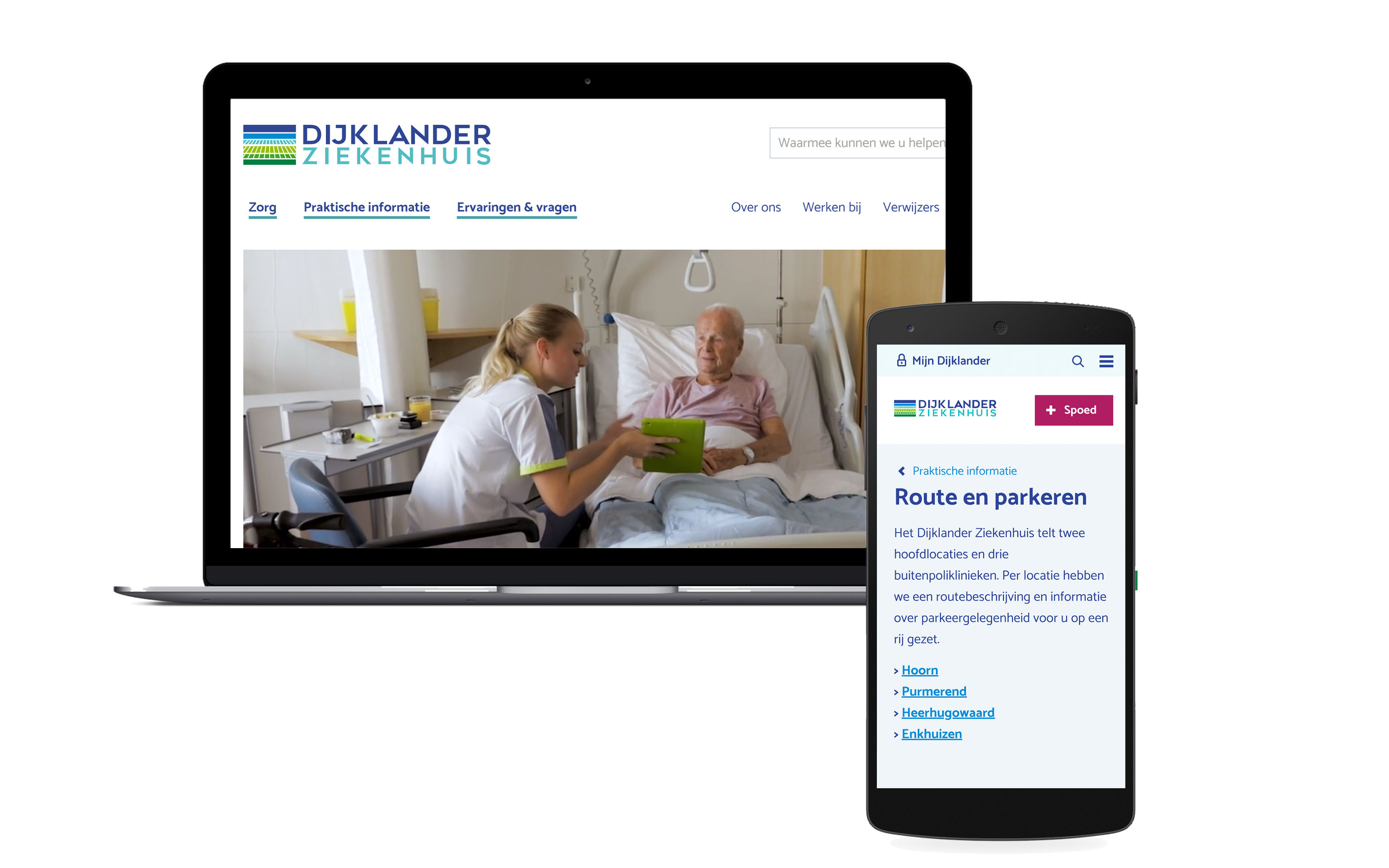 Een afbeelding van de Dijklander website op een laptop en een mobiele telefoon.