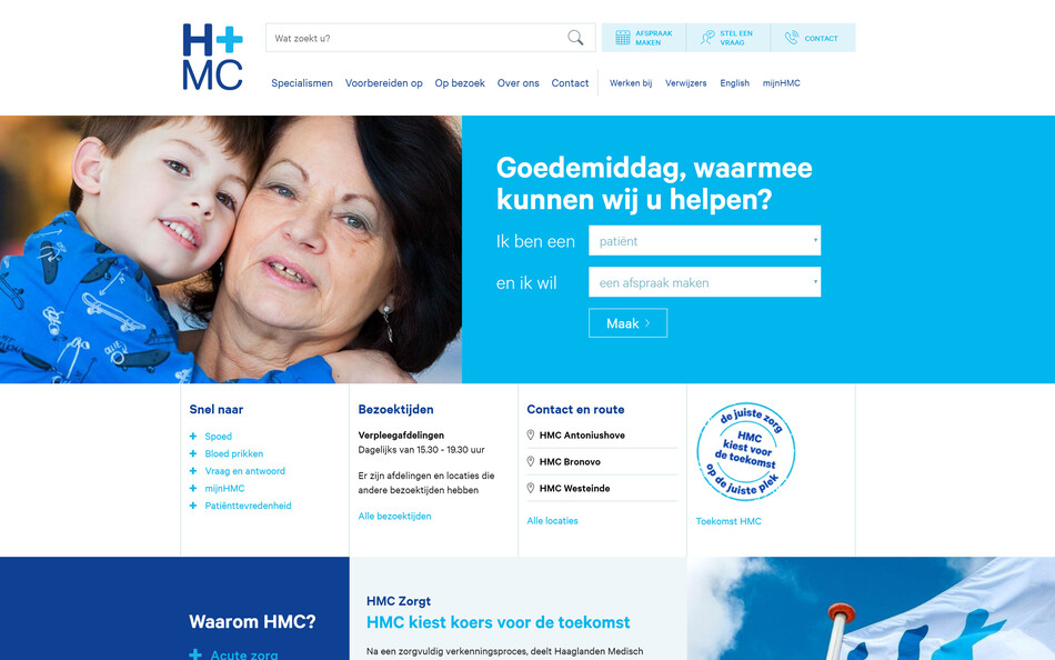 Screenshot van de HMC homepagina