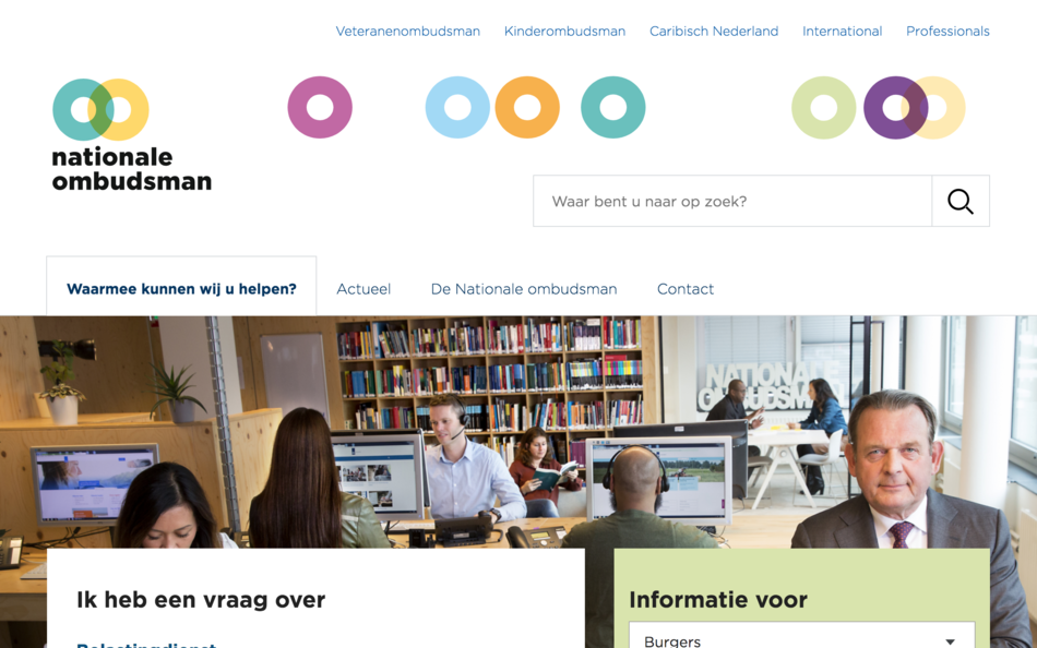 Een screenshot van de website van de nationale ombudsman.