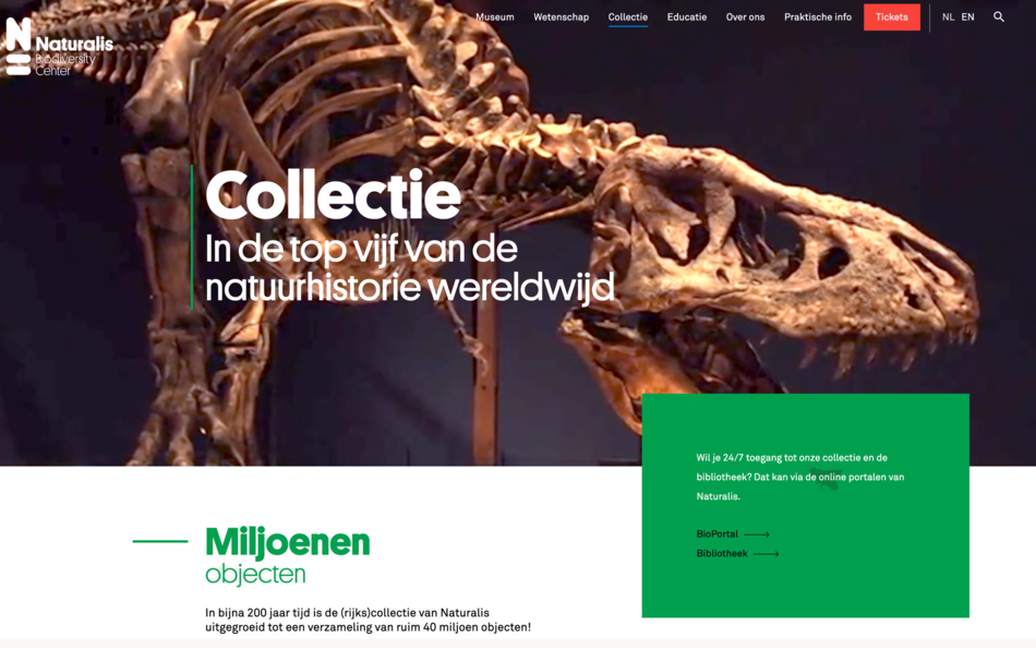 Screenshot van Naturalis website