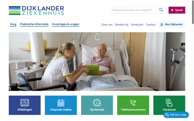 Een afbeelding van de homepage van de Dijklander website. 
