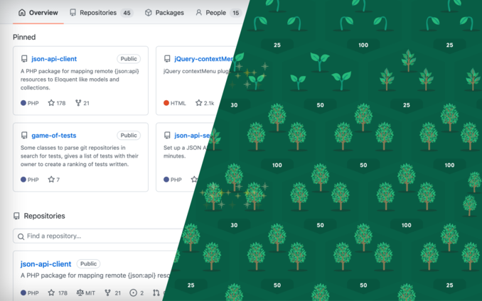 Screenshot van GitHub Repositories en tekening van bomen