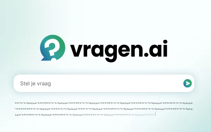 Logo vragen.ai en invoerveld voor een vraag