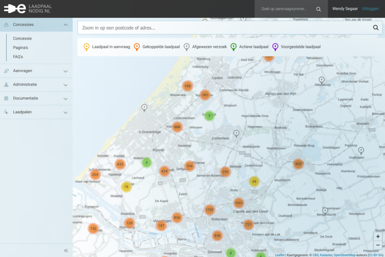 Screenshot van de beheeromgeving van Laadpaalnodig.nl